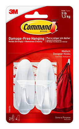 Picture of Command Designer Hooks, Medium, White, 2-Hooks (17081ES), Organize & Decorate Damage-Free