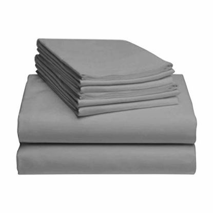 Picture of LuxClub 6 PC Sheet Set Bamboo Sheets Deep Pockets 18" Eco Friendly Wrinkle Free Sheets Machine Washable Hotel Bedding Silky Soft - Light Grey King