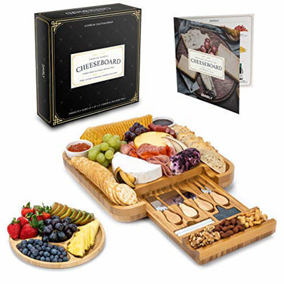 Picture of Smirly Cheese Board and Knife Set: 13 x 13 x 2 Inch Wood Charcuterie Platter for Wine, Cheese, Meat