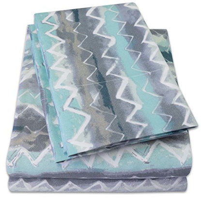 Picture of 1500 Supreme Collection Extra Soft Summerset Ocean Vibe Chevron Pattern Sheet Set, Full - Luxury Bed Sheets Set with Deep Pocket Wrinkle Free Hypoallergenic Bedding, Trending Printed Pattern, Full