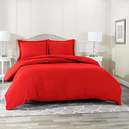 Picture of Nestl Duvet Cover 3 Piece Set - Ultra Soft Double Brushed Microfiber Hotel Collection - Comforter Cover with Button Closure and 2 Pillow Shams, Cherry Red - Queen 90"x90"