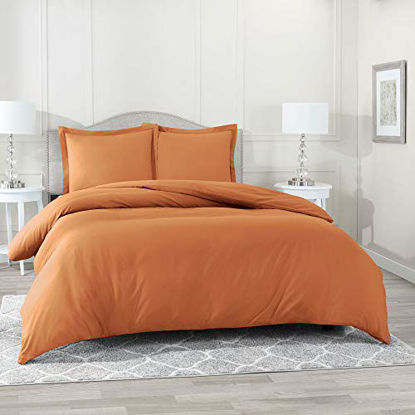 Picture of Nestl Duvet Cover 3 Piece Set - Ultra Soft Double Brushed Microfiber Hotel-Quality - Comforter Cover with Button Closure and 2 Pillow Shams, Rust Orange Brown - California King 98"x104"
