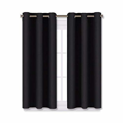 Picture of NICETOWN Living Room Blackout Curtains and Drapes, Black Solid Thermal Insulated Grommet Blackout Drapery Panels for Window (2 Panels, 29 inches Wide by 45 inches Long, Black)