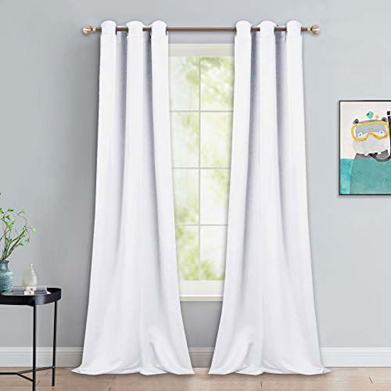 Picture of NICETOWN Long White Curtains for Patio - Home Decoration Grommet Top Drapes, White Bedroom Panels (42 inches Wide x 90 inches Long, White, 2 Panels)