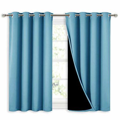 Picture of NICETOWN 100% Blackout Short Curtains with Black Liners, Thermal Insulated Full Blackout Lined Drapes, Energy Efficiency Window Draperies for Boy's Room (Teal Blue, 2 Panels, 52-inch W by 45-inch L)