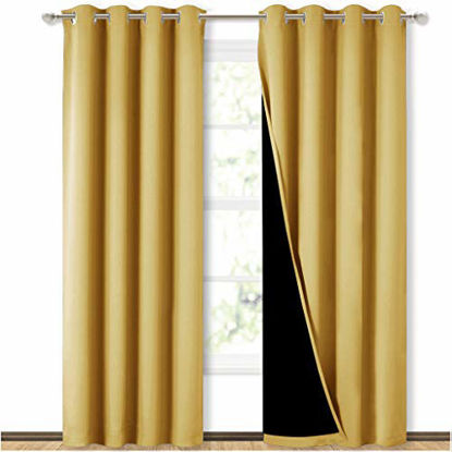 Picture of NICETOWN 100% Blackout Curtains 95 inches Long, Super Heavy-Duty Black Lined Blackout Curtains for Girl's Room, Privacy Assured Heavy Drapes (Yellow Gold, Pack of 2, 52 inches W x 95 inches L)