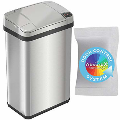 Picture of iTouchless 4 Gallon Sensor Trash Can with AbsorbX Odor Filter and Lemon Fragrance, 15 Liter Touchless Automatic Stainless Steel Waste Bin, Perfect for Office and Bathroom