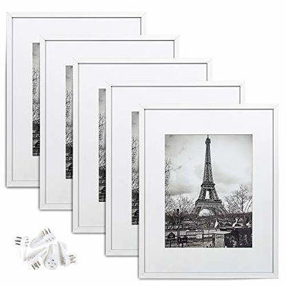 Picture of upsimples 16x20 Picture Frame Set of 5,Display Pictures 11x14 with Mat or 16x20 Without Mat,Wall Gallery Poster Frames,White