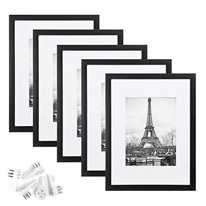 Picture of upsimples 9x12 Picture Frame Set of 5,Display Pictures 6x8 with Mat or 9x12 Without Mat,Wall Gallery Photo Frames,Black