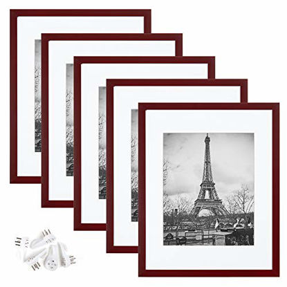 Picture of upsimples 11x14 Picture Frame Set of 5,Display Pictures 8x10 with Mat or 11x14 Without Mat,Wall Gallery Photo Frames,Iron Red