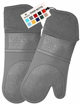 Picture of HOMWE Extra Long Professional Silicone Oven Mitt, Oven Mitts with Quilted Liner, Heat Resistant Pot Holders, Flexible Oven Gloves, Gray, 1 Pair, 14.7 Inch