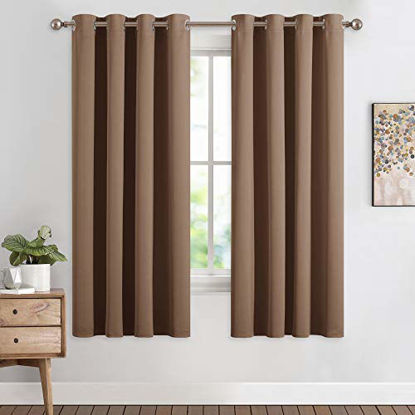 Picture of NICETOWN Blackout Window Curtains and Drapes for Kitchen, Window Treatment Thermal Insulated Solid Grommet Blackout Drapery Panels (Set of 2, 55 by 68 inches, Cappuccino)