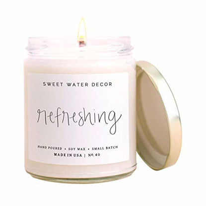 Picture of Sweet Water Decor Refreshing Candle | Grapefruit, Mint, Lavender, Vanilla Tropical Scented Soy Wax Candle for Home | 9oz Clear Glass Jar, 40 Hour Burn Time, Made in the USA