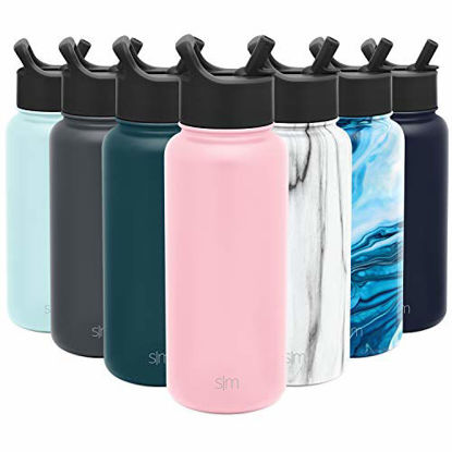 Picture of Simple Modern Insulated Water Bottle with Straw Lid 1 Liter Reusable Wide Mouth Stainless Steel Flask Thermos, 32oz (945ml), Blush