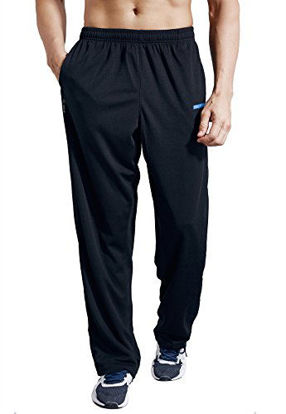 Picture of ZENGVEE Men's Sweatpant with Pockets Open Bottom Athletic Pants for Jogging, Workout, Gym, Running, Training(SolidBlack,L)