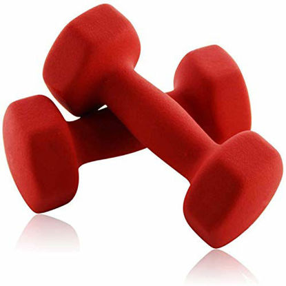 Picture of Portzon Set of 2 Neoprene Dumbbell Hand Weights, Anti-Slip, Anti-roll, Red
