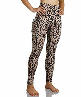 Picture of ODODOS Women's Out Pockets High Waisted Pattern Yoga Pants, Workout Sports Running Athletic Pattern Pants, Full-Length, Leopard, Large