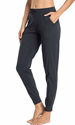 Picture of Oalka Women's Joggers High Waist Yoga Pockets Sweatpants Sport Workout Pants Drawstring Charcoal XL