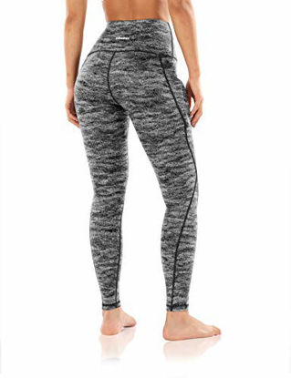 Picture of ODODOS Women's High Waisted Yoga Leggings with Pocket, Workout Sports Running Athletic Leggings with Pocket, Full-Length, Jacquard Black White, X-Large