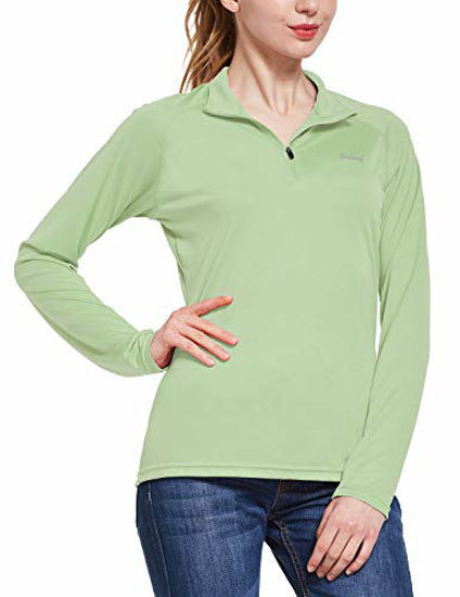 GetUSCart- BALEAF Women's UPF 50+ Sun Protection T-Shirt Long Sleeve  Half-Zip Thumb Hole Outdoor Performance Workout Tops Sage Size XL