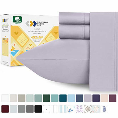 Picture of California Design Den 400-Thread-Count 100% Cotton Sheets for Bed - 4-Piece Lavender Grey Full Size Sheet Set Long-Staple Combed Cotton Bed Sheets Soft Sateen Weave Fits Mattress 16'' Deep Pocket