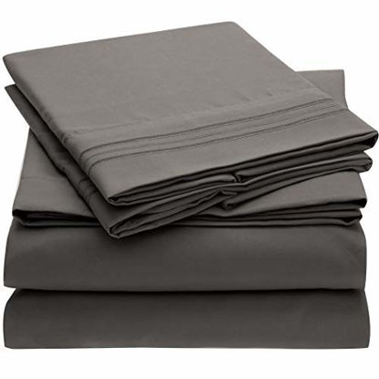 Picture of Mellanni Bed Sheet Set - Brushed Microfiber 1800 Bedding - Wrinkle, Fade, Stain Resistant - 4 Piece (Cal King, Gray)
