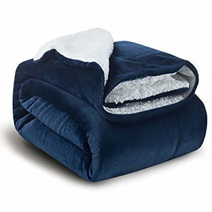 Picture of Bedsure Sherpa Fleece Blanket Twin Size Navy Blue Plush Blanket Fuzzy Soft Blanket Microfiber