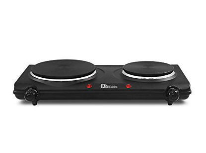 Picture of Elite Gourmet Countertop Electric Hot Burner, Temperature Controls, Power Indicator Lights, Easy to Clean, Double, Black