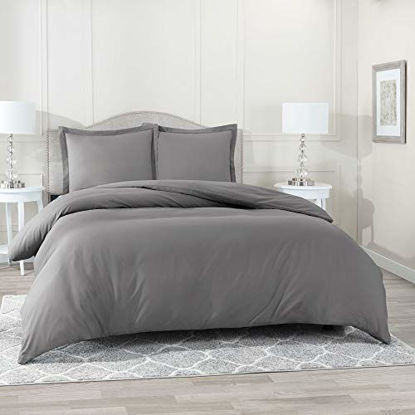 Picture of Nestl Duvet Cover 2 Piece Set - Ultra Soft Double Brushed Microfiber Hotel Collection - Comforter Cover with Button Closure and 1 Pillow Sham, Gray - Twin (Single) 68"x90"