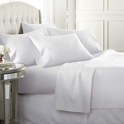 Picture of 6 Piece Hotel Luxury Soft 1800 Series Premium Bed Sheets Set, Deep Pockets, Hypoallergenic, Wrinkle & Fade Resistant Bedding Set(Calking, White)