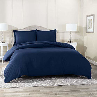 Picture of Nestl Duvet Cover 3 Piece Set - Ultra Soft Double Brushed Microfiber Hotel Collection - Comforter Cover with Button Closure and 2 Pillow Shams, Navy - Full (Double) 80"x90"
