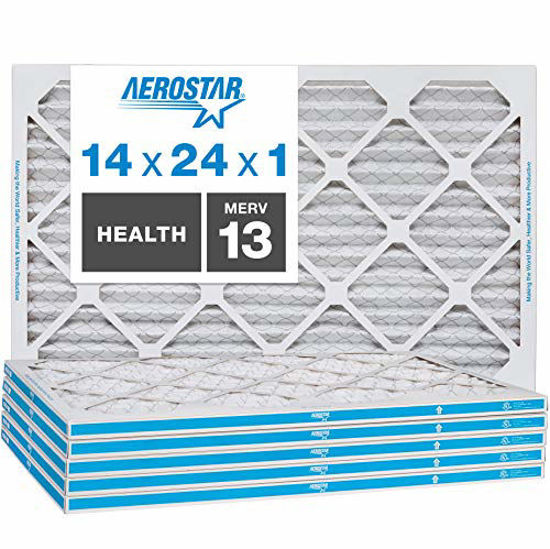 Picture of Aerostar Home Max 14x24x1 MERV 13 Pleated Air Filter, Made in the USA, Captures Virus Particles, 6-Pack
