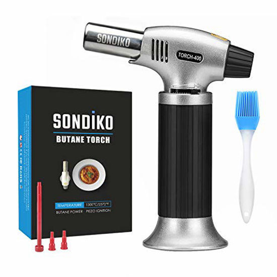 Sondiko Butane Torch, Culinary Torch Refillable Kitchen Butane Torch Lighter With Safety Lock And Adjustable Flame For Desserts, Creme Brulee, BBQ And Baking(Butane Gas Not Included
