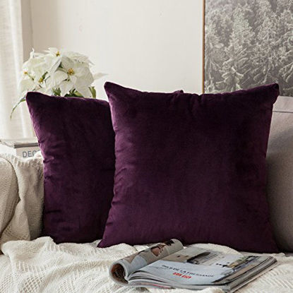 Picture of MIULEE Pack of 2 Velvet Pillow Covers Decorative Square Pillowcase Soft Solid Eggplant Purple Cushion Case for Sofa Bedroom Car 22 x 22 Inch 55 x 55 cm