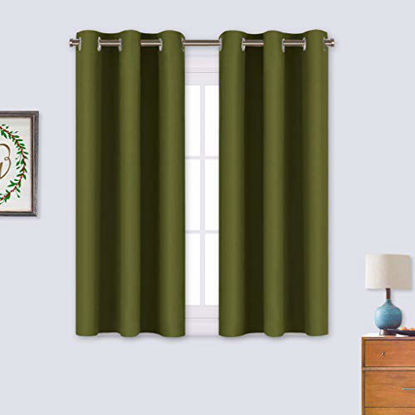 Picture of NICETOWN Bedroom Curtain Panels Blackout Draperies, Holiday Decor Thermal Insulated Solid Grommet Blackout Curtains/Drapes on Christmas & Thanksgiving (One Pair, 34 by 45-inch, Olive Green)