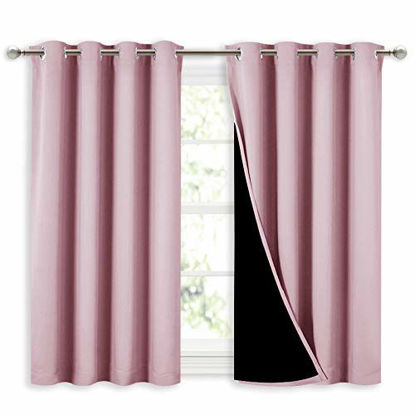 Picture of NICETOWN 100% Blackout Curtains 45 inches Long, 2 Thick Layers Completely Blackout Window Treatment Thermal Insulated Lined Drapes for Small Window (Lavender Pink, 1 Pair, 52 inches Width Each Panel)