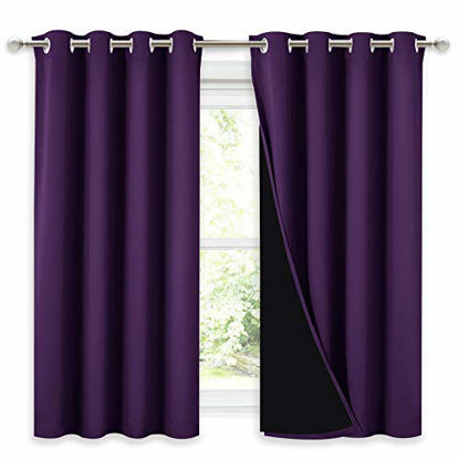 Picture of NICETOWN Kitchen Full Blackout Curtain Panels, Super Thick and Soft Insulated Window Covers, 100% Blackout Draperies with Black Backing for Cafe Window (Royal Purple, Set of 2 PCs, 52 by 54-inch)