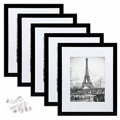 Picture of upsimples 11x14 Picture Frame Set of 5,Display Pictures 8x10 with Mat or 11x14 Without Mat,Wall Gallery Photo Frames,Black