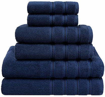 Picture of American Soft Linen 6-Piece 100% Turkish Genuine Cotton Premium & Luxury Towel Set for Bathroom & Kitchen, 2 Bath Towels, 2 Hand Towels & 2 Washcloths [Worth $72.95] - Navy Blue