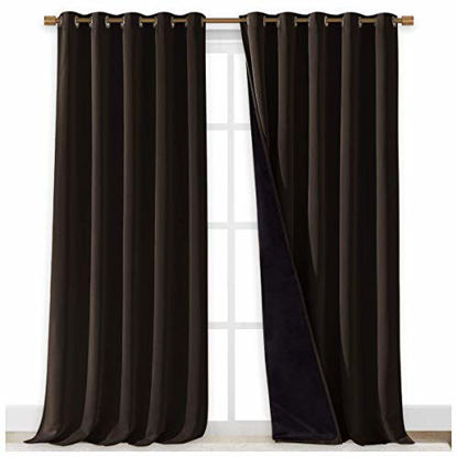 Picture of NICETOWN Extra Long Truly Blackout Drapes for Hall and Villa, 100% Blackout Window Curtain Panels with Black Lined for Night Shift Worker, 70-inch Width Each Panel, 108-inch Length, Brown, 2 Pieces
