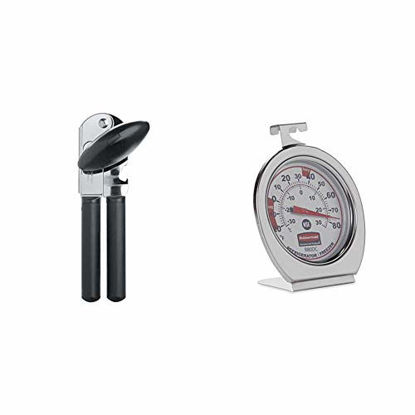 Picture of OXO Good Grips Soft-Handled Can Opener,Black,None & Rubbermaid Refrigerator/ Freezer Thermometer