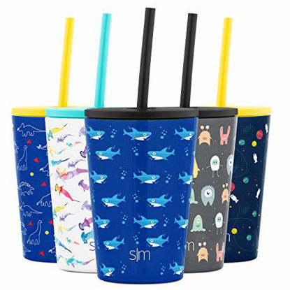 Picture of Simple Modern Kids Insulated Water Bottle Cup with Straw Stainless Steel Flask Metal Thermos for Toddlers Boys and Girls, 12oz Tumbler, Shark Bite