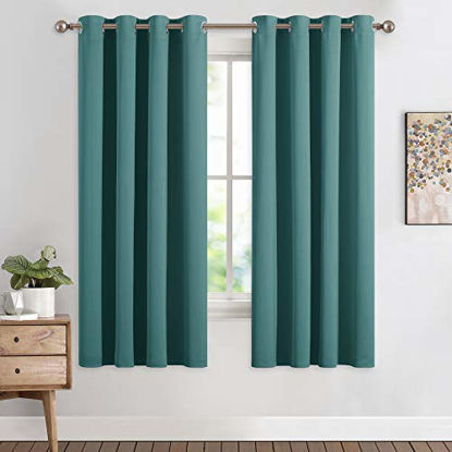 Picture of NICETOWN Bedroom Curtain Panels Blackout Draperies, Thermal Insulated Solid Grommet Blackout Curtains/Drapes (Sea Teal, One Pair, 55 by 68-inch)
