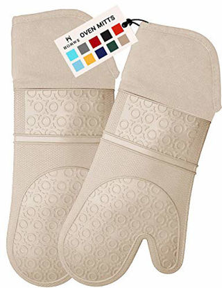 HOMWE Silicone Oven Mitt, Oven Mitts with Quilted Liner, Heat Resistant Pot Holders, Slip Resistant Flexible Oven Gloves, Gray, 1 Pair, 13.7 inch