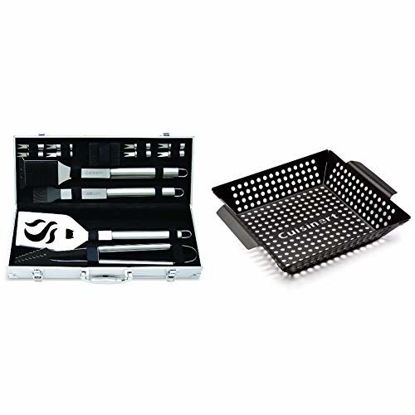 Picture of Cuisinart CGS-5014 Deluxe Grill Set, 14-Piece, Stainless Steel & CNW-328 11-Inch, Non-Stick Grill Wok, 11 x 11