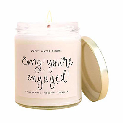 Picture of Sweet Water Decor, OMG, You're Engaged! | Coconut, Mahogany, Vanilla, Sandalwood, Musk Scented Soy Wax Candle for Home | Engagement Gift | 9oz Clear Glass Jar, 40 Hour Burn Time, Made in the USA
