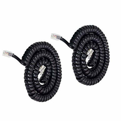 Picture of Telephone Phone Handset Cable Cord,Uvital Coiled Length 1.2 to 10 Feet Uncoiled Landline Phone Handset Cable Cord RJ9/RJ10/RJ22 4P4C(Black,2 PCS)