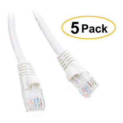 Picture of Cat5e White Ethernet Patch Cable, Snagless/Molded Boot, 3 Feet, 5-Pack (CNE472206)