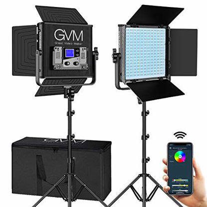 Picture of GVM RGB LED Video Lighting Kit with APP Control, 50W 360° Full Color Led Video Lights, Photography Lighting Video Light Kit with 8 Applicable Scenes, 2 Packs Led Panel Lights for Video Shooting