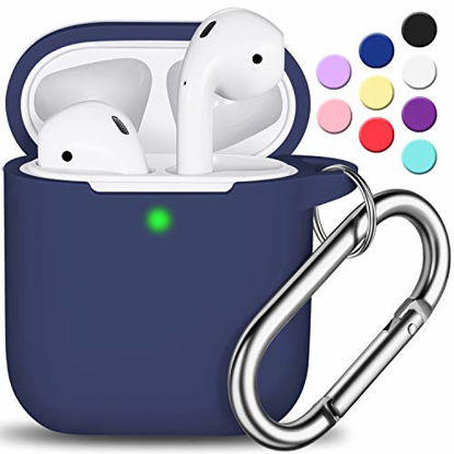 Picture of AirPods Case Cover with Keychain, Full Protective Silicone AirPods Accessories Skin Cover for Women Girl with Apple AirPods Wireless Charging Case,Front LED Visible-Midnight Blue
